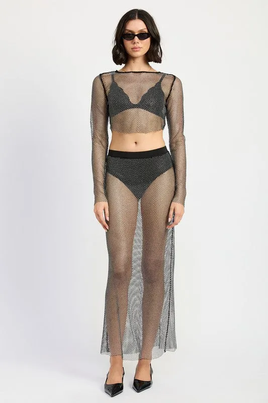 Rocker days RHINESTONES MESH CROPPED Top