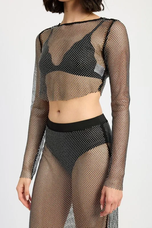 Rocker days RHINESTONES MESH CROPPED Top