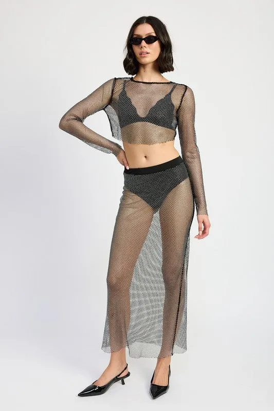 Rocker days RHINESTONES MESH CROPPED Top