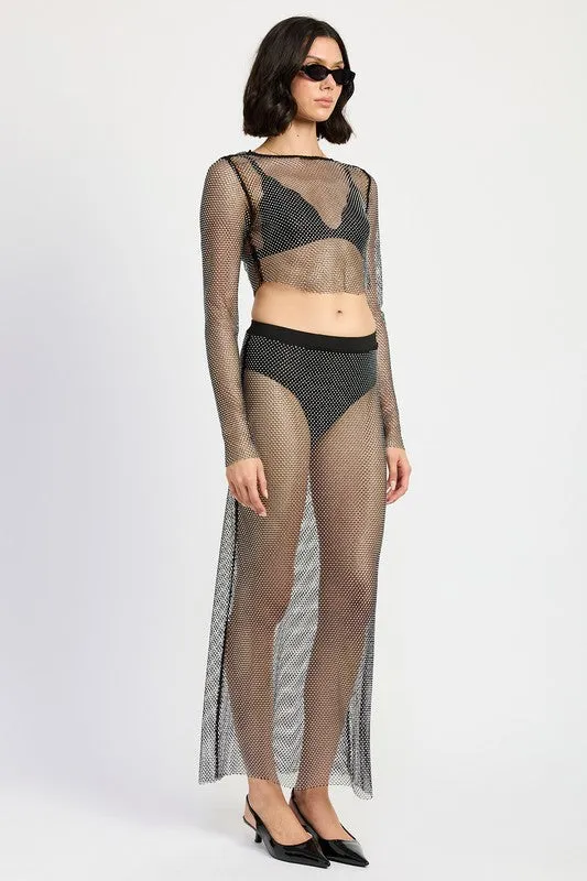 Rocker days RHINESTONES MESH CROPPED Top
