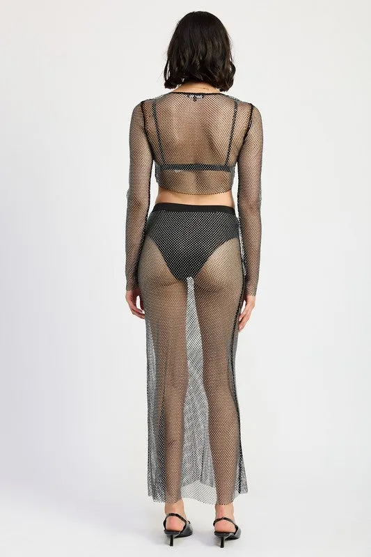 Rocker days RHINESTONES MESH CROPPED Top