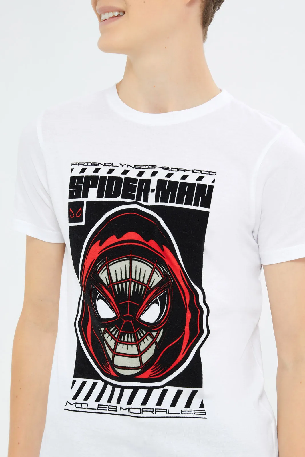 Senior Boys White Spiderman Print T-Shirt