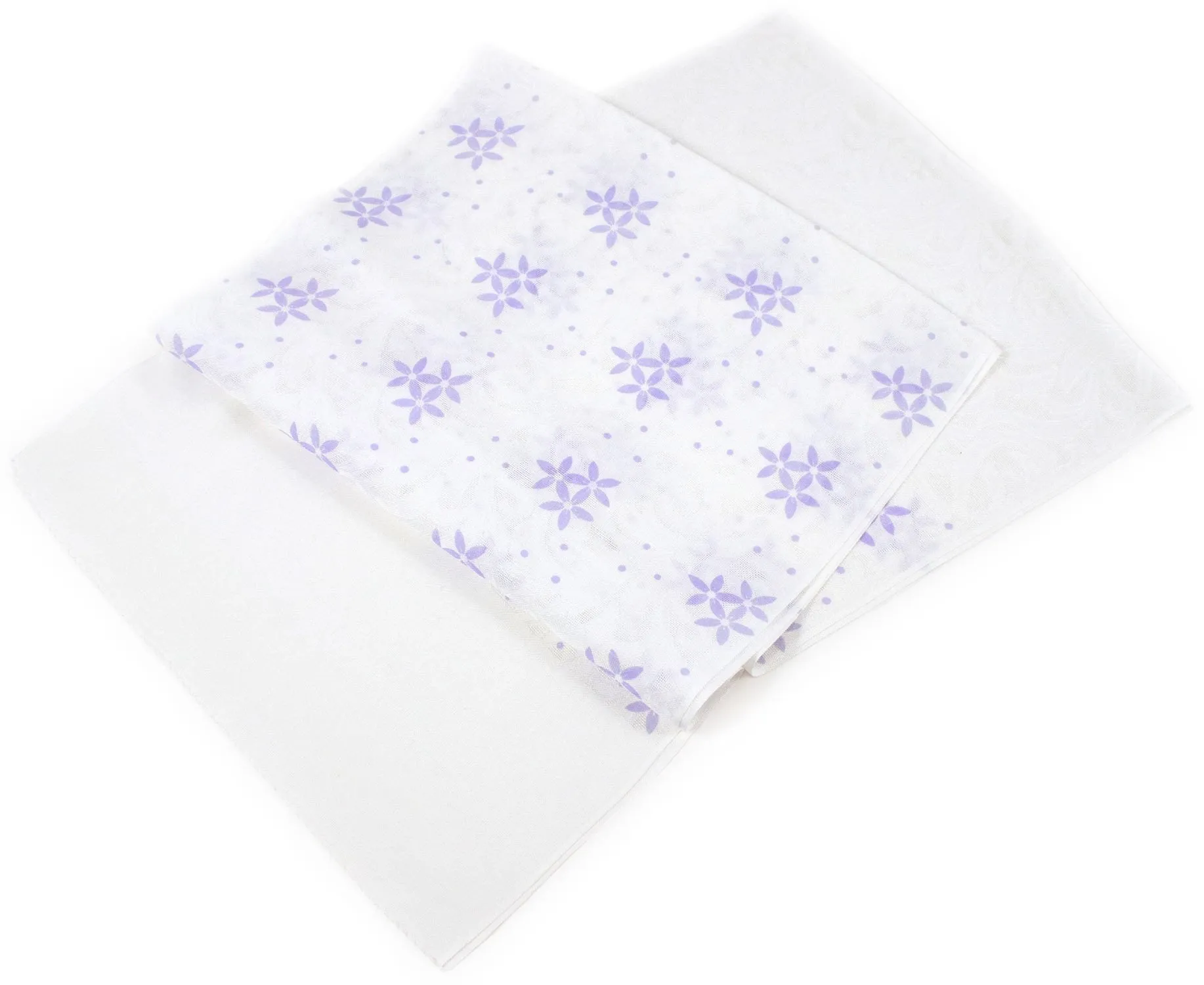 Silk Obiage,Covering Sash; Sha Leno - White Purple Flowers