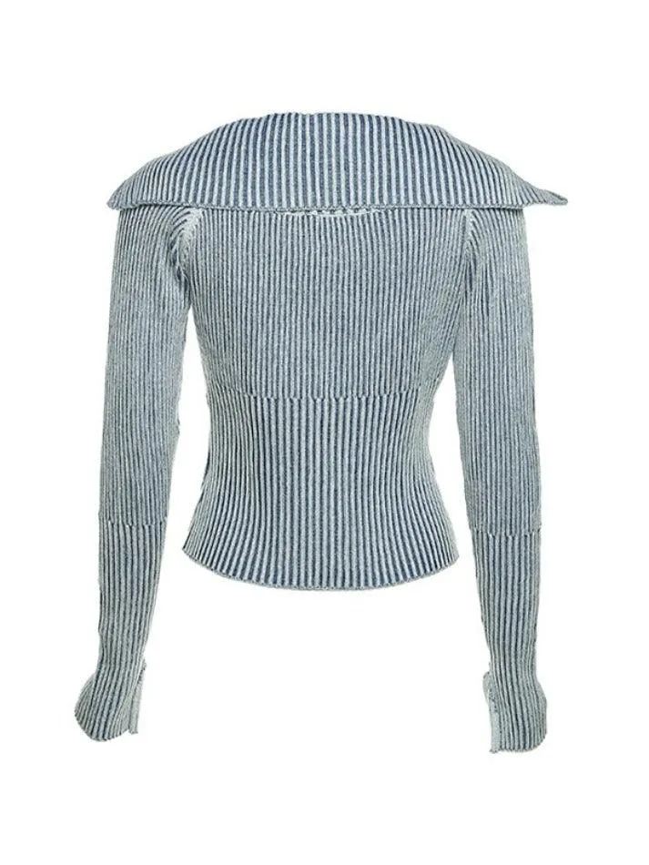 Stripe Zipper Cardigan Knit
