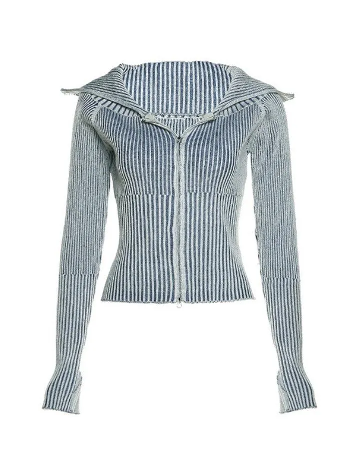 Stripe Zipper Cardigan Knit