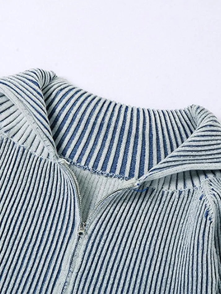 Stripe Zipper Cardigan Knit