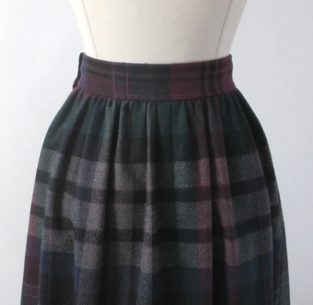 Vintage 70s Evan-Picone Plaid Wool Tea Length Day Skirt S