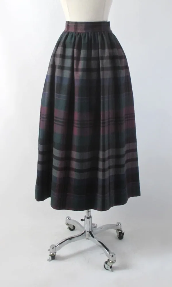 Vintage 70s Evan-Picone Plaid Wool Tea Length Day Skirt S