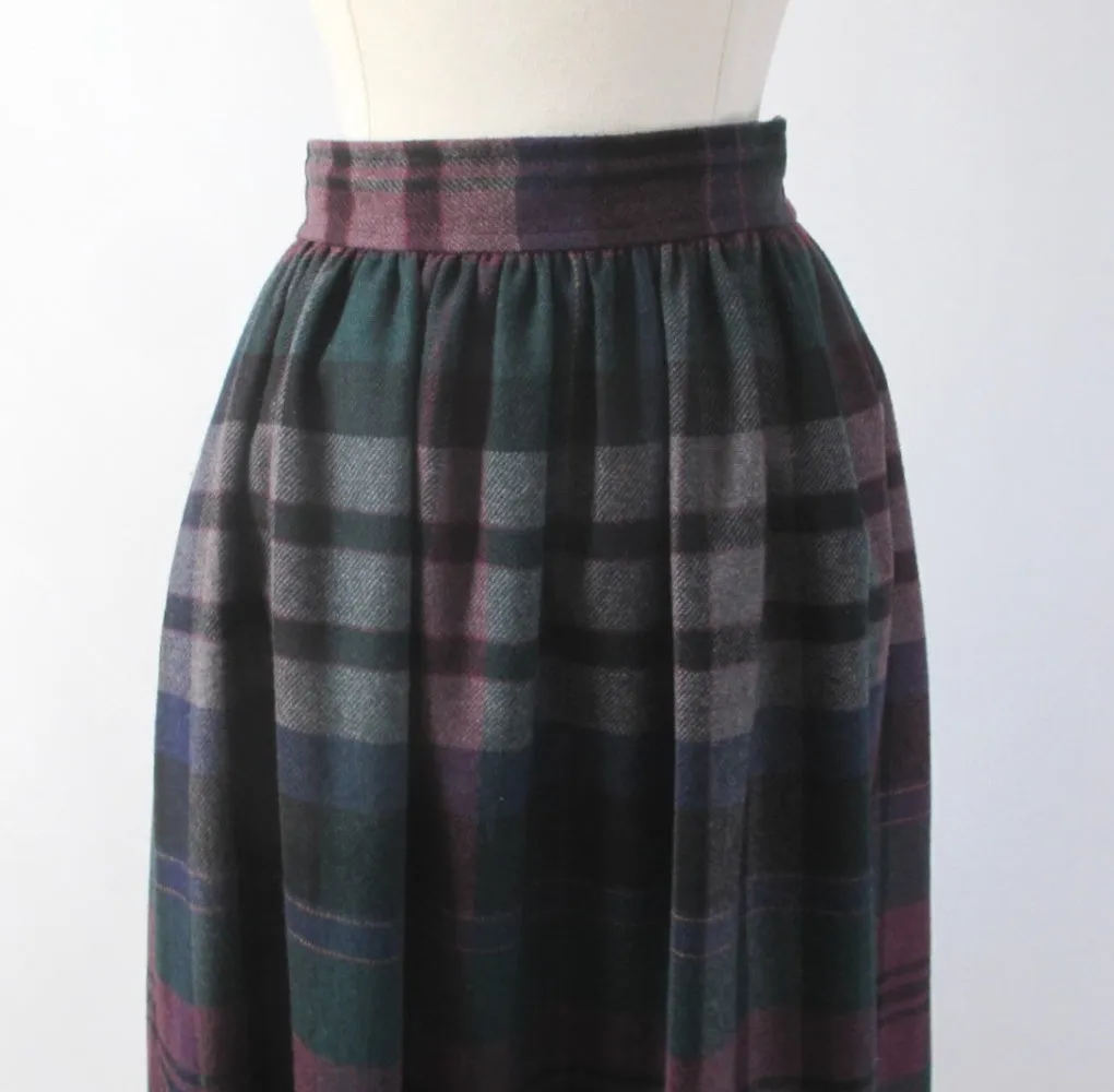 Vintage 70s Evan-Picone Plaid Wool Tea Length Day Skirt S