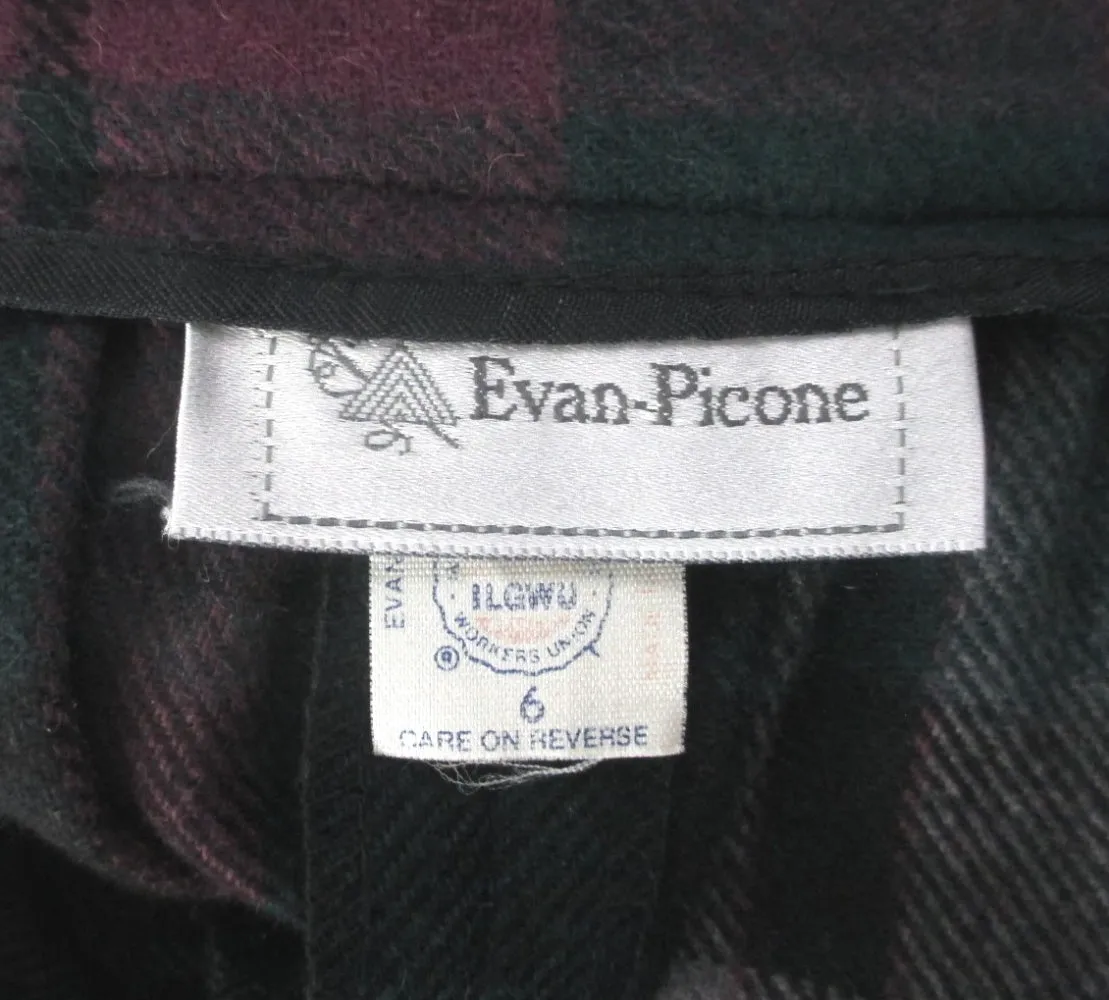 Vintage 70s Evan-Picone Plaid Wool Tea Length Day Skirt S