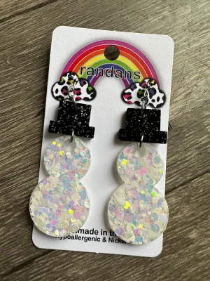 We Can Build A Snowman Frosty Glitter Handcrafted Resin Earrings