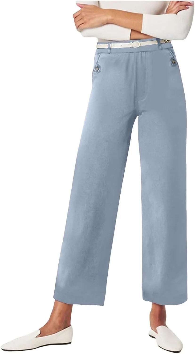 White Jeans Plus Size Women Linen Pants Women Petite Cropped Wide Leg Jeans for Women Palazzo Womens Jeans high Waisted Loose Todays Jeggings Tights Pantalones para Mujer Tummy Control Office