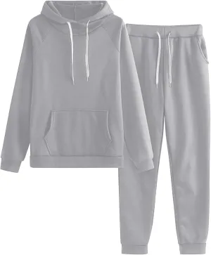 Women 2 Piece Outfits Long Sleeve V Neck Solid Color Travel Sweatshirt Baggy Fall Fashion Sweatpants Outfits