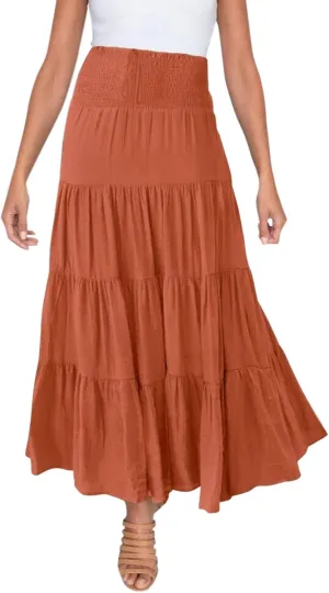 Women Summer Maxi Skirt Elastic High Waist Flowy Boho Casual Tiered Aline Long Beach Skirts 2024 Trendy Outfits