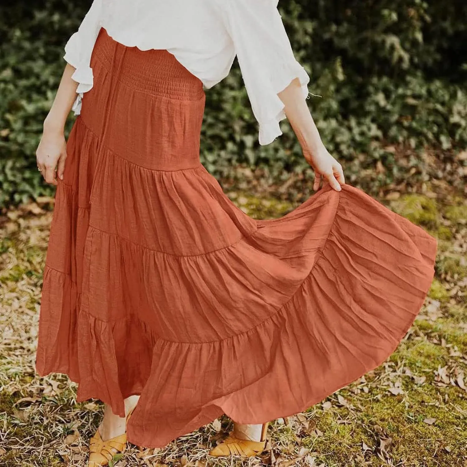 Women Summer Maxi Skirt Elastic High Waist Flowy Boho Casual Tiered Aline Long Beach Skirts 2024 Trendy Outfits
