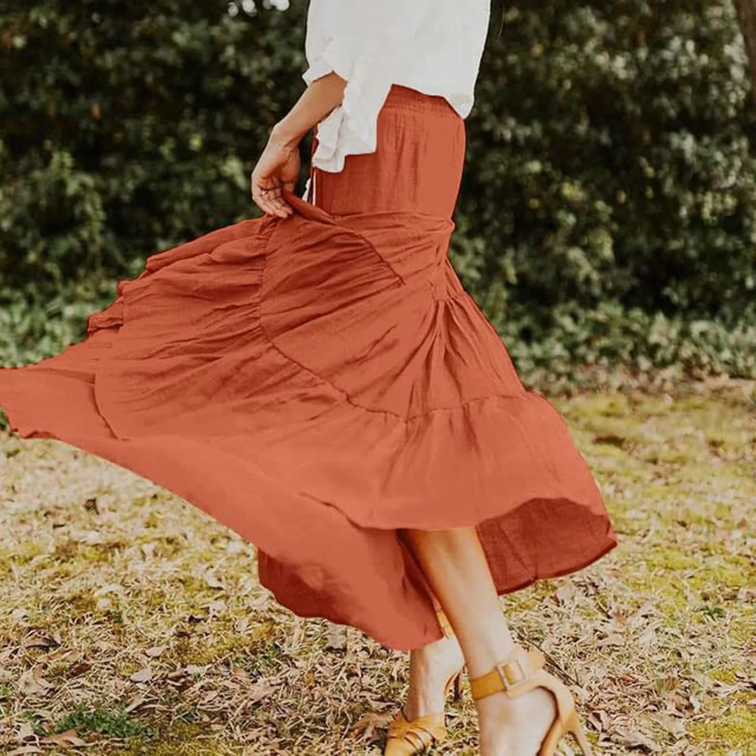 Women Summer Maxi Skirt Elastic High Waist Flowy Boho Casual Tiered Aline Long Beach Skirts 2024 Trendy Outfits