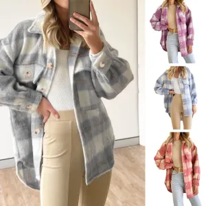 Women's Fashion Plaid Coarse Wool Coat