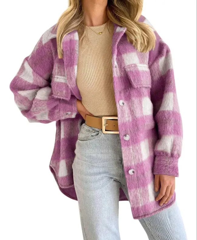 Women's Fashion Plaid Coarse Wool Coat