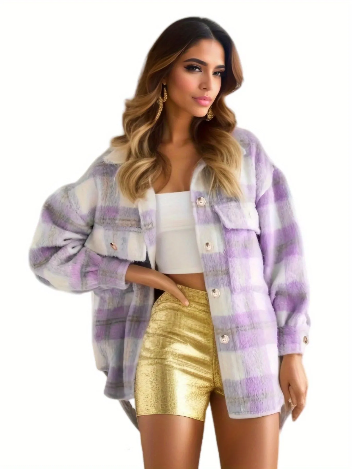 Women's Fashion Plaid Coarse Wool Coat